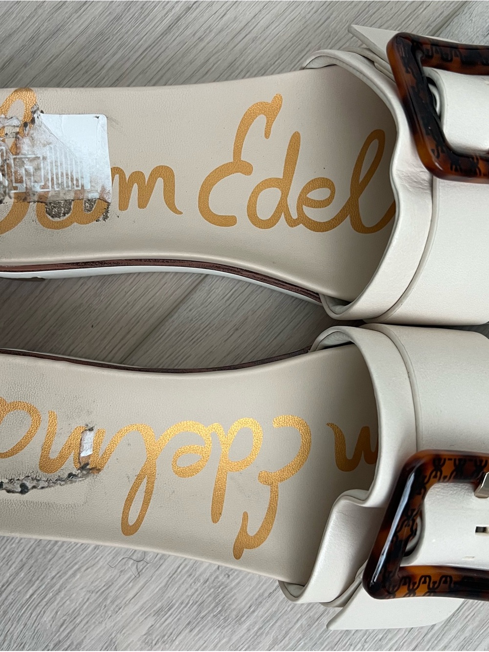 Sam Edelman Cream Slide Mules with Tortoiseshell Buckle